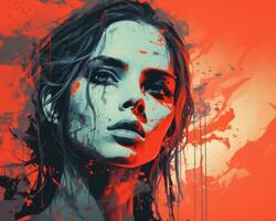an artistic painting of a woman with blood splatters on her face generative ai photo