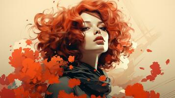 un artístico pintura de un mujer con rojo pelo generativo ai foto