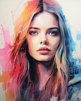 an artistic painting of a woman with long hair generative ai photo