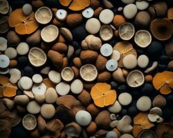 an assortment of dried fruits and nuts on a black background generative ai photo