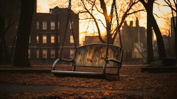 an empty swing sitting in the middle of a park generative ai photo