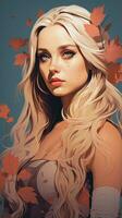 an illustration of a beautiful blonde woman with leaves on her head generative ai photo