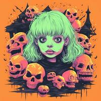 an illustration of a girl surrounded by skulls generative ai photo