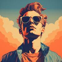 an illustration of a man wearing sunglasses in front of an orange sky generative ai photo