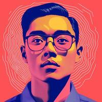 an illustration of a man with glasses on a pink background generative ai photo