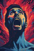 an illustration of a man with his mouth open and blood coming out of his mouth generative ai photo