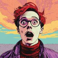 an illustration of a man with red hair and glasses generative ai photo