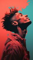 an illustration of a man with dreadlocks and a red and blue background generative ai photo