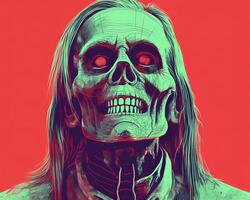 an illustration of a man with long hair and a skull face generative ai photo