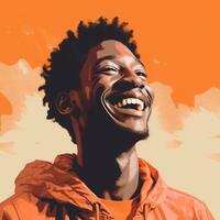 un ilustración de un sonriente hombre con un naranja antecedentes generativo ai foto