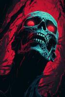 an illustration of a skull with glowing red eyes generative ai photo