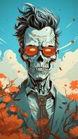 an illustration of a skeleton wearing sunglasses and a suit generative ai photo