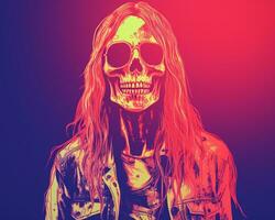 an illustration of a skull with long hair and sunglasses generative ai photo