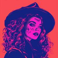 an illustration of a woman in a hat and makeup generative ai photo