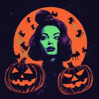 an illustration of a woman in a halloween costume with pumpkins on her face generative ai photo
