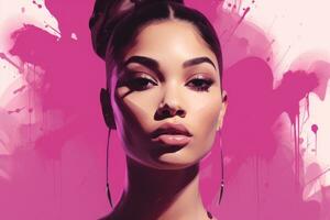 an illustration of a woman in a pink background generative ai photo