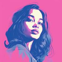 an illustration of a woman in pink and blue generative ai photo