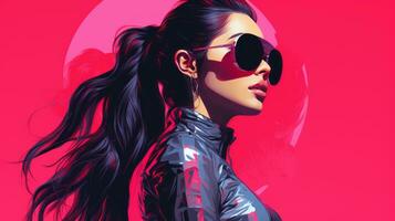 an illustration of a woman in sunglasses and a pink background generative ai photo