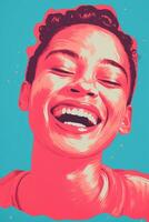 an illustration of a woman laughing with her eyes closed generative ai photo