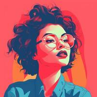 an illustration of a woman wearing glasses and a blue shirt generative ai photo