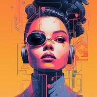 an illustration of a woman wearing headphones and glasses generative ai photo