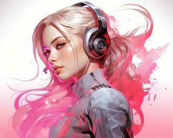 an illustration of a woman wearing headphones generative ai photo