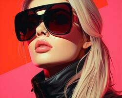 an illustration of a woman wearing sunglasses and a black jacket generative ai photo
