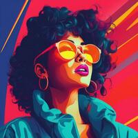 an illustration of a woman wearing sunglasses and a colorful jacket generative ai photo