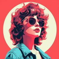 an illustration of a woman wearing sunglasses and a denim jacket generative ai photo