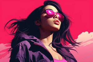 an illustration of a woman wearing sunglasses and a purple jacket generative ai photo