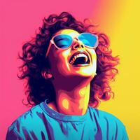 an illustration of a woman wearing sunglasses and laughing generative ai photo