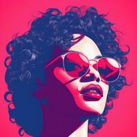 an illustration of a woman wearing sunglasses on a pink background generative ai photo