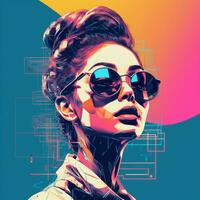 an illustration of a woman wearing sunglasses and an abstract background generative ai photo