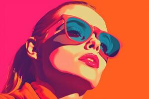 an illustration of a woman wearing sunglasses on an orange background generative ai photo