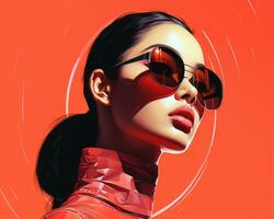 an illustration of a woman wearing sunglasses on an orange background generative ai photo