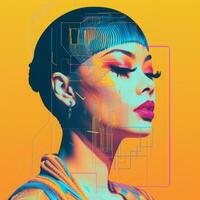 un ilustración de un mujer con un computadora chip en su cabeza generativo ai foto