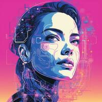 un ilustración de un mujer con un futurista Mira generativo ai foto