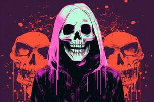 an illustration of a woman with a skull on her head generative ai photo