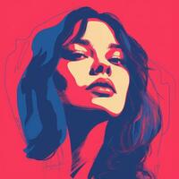 an illustration of a woman with blue and pink colors generative ai photo
