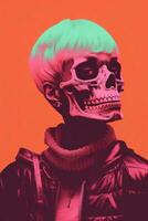 an illustration of a woman with a skull on her head generative ai photo