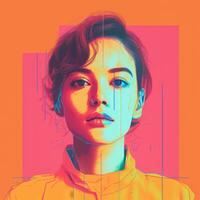 an illustration of a woman with bright colors on an orange background generative ai photo