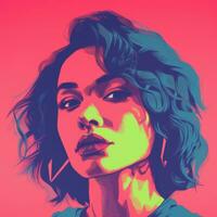 an illustration of a woman with blue hair generative ai photo