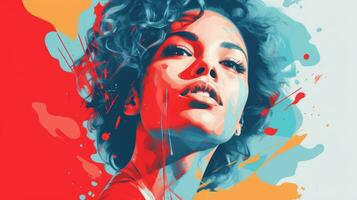 an illustration of a woman with colorful paint splatters on her face generative ai photo