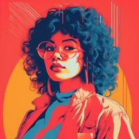 an illustration of a woman with curly hair and glasses generative ai photo
