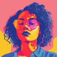 an illustration of a woman with glasses and curly hair generative ai photo