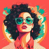 un ilustración de un mujer con lentes y Rizado pelo generativo ai foto