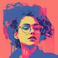 an illustration of a woman with glasses and curly hair generative ai photo