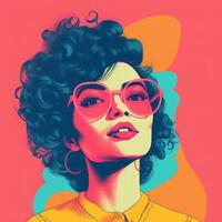 an illustration of a woman with glasses and curly hair generative ai photo