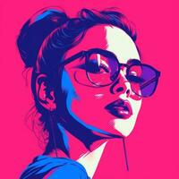 an illustration of a woman with glasses on a pink background generative ai photo