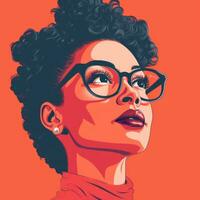 an illustration of a woman with glasses on an orange background generative ai photo
